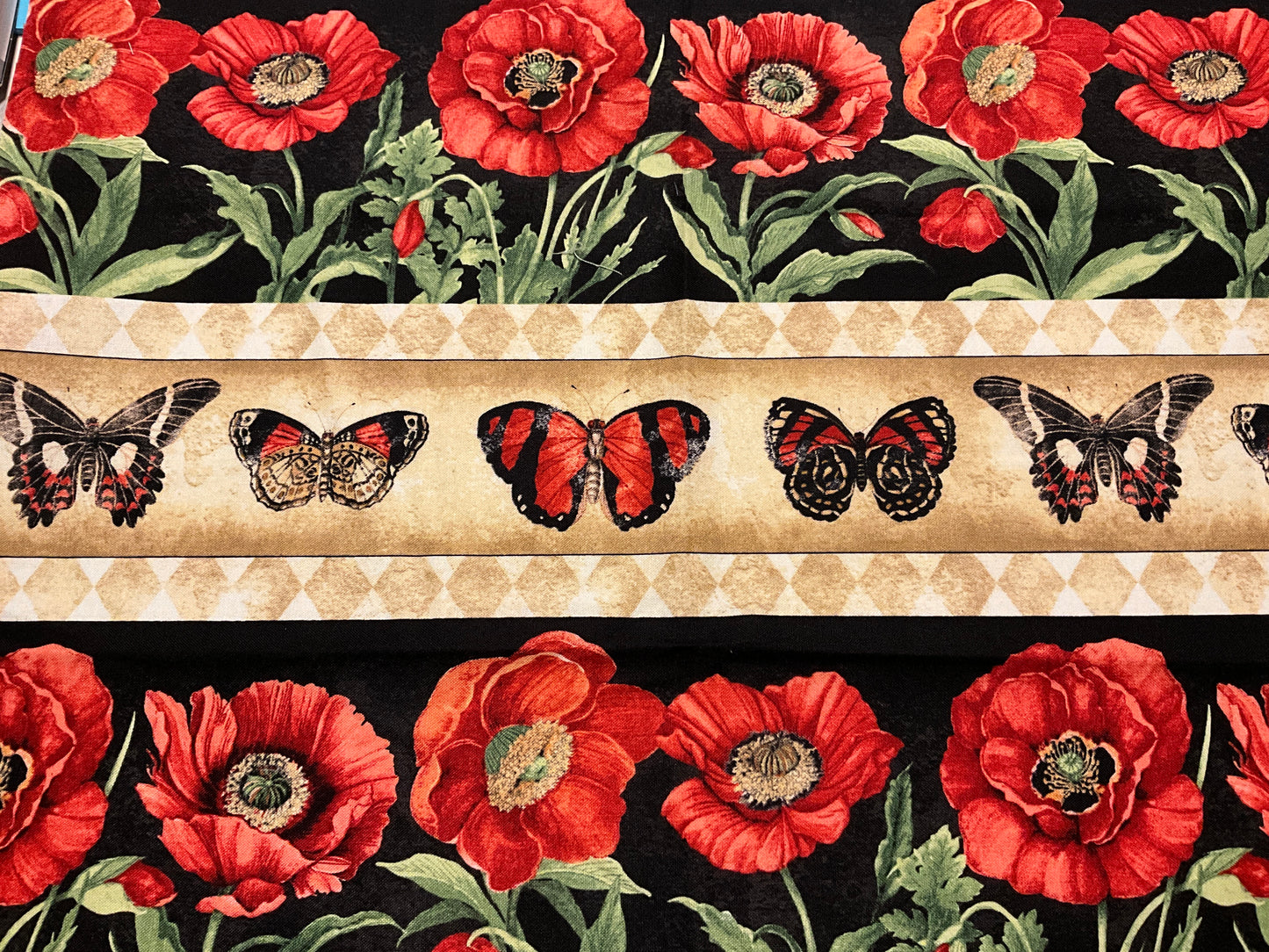 Poppy butterfly print fabric