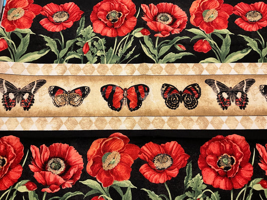 Poppy butterfly print fabric