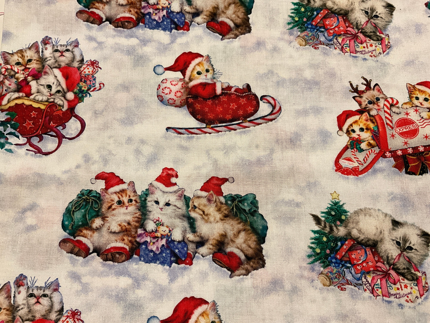 Christmas cat fabric